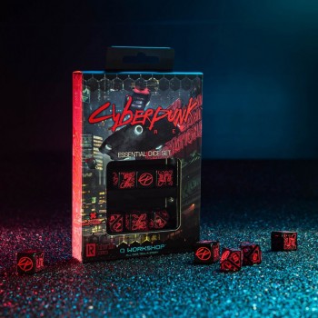  Cyberpunk RED Essential kauliukų rinkinys juodos ir raudonos spalvos